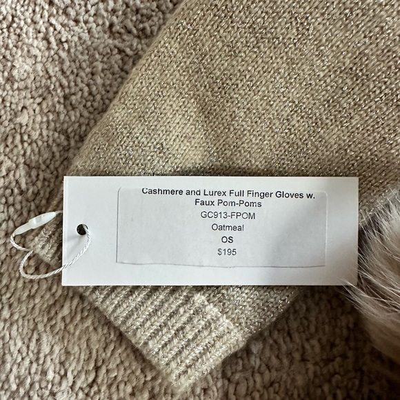 Carolyn Rowan Cashmere and Lurex Finger Gloves w. Faux Pom-Poms - Oatmeal